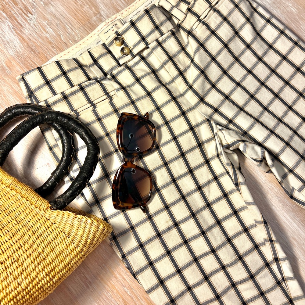 Anthropologie Black and Cream Checkered Cropped Pants